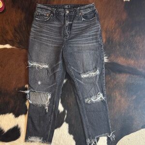 Abercrombie & Fitch Black Annie Distressed Girlfriend Jeans